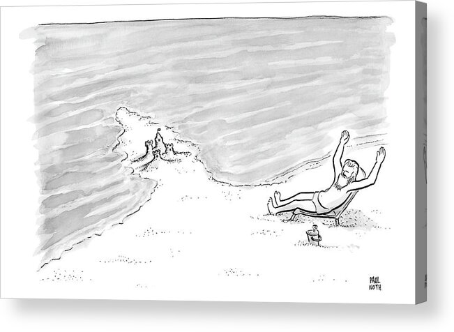 Captionless Acrylic Print featuring the drawing Moses Is Laying On A Beach Chair Parting The Sea by Paul Noth