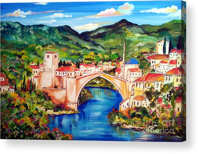 Mostar Acrylic Print featuring the painting Mostar by Roberto Gagliardi