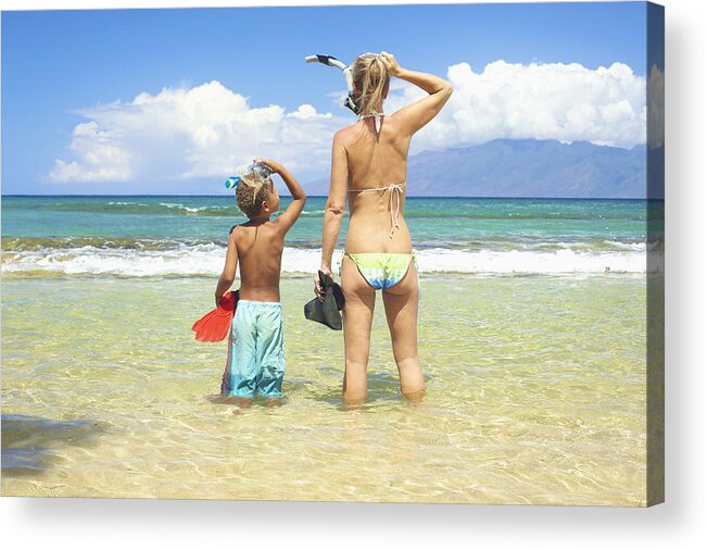 Activity Acrylic Print featuring the photograph Mother Son Snorkel by Kicka Witte