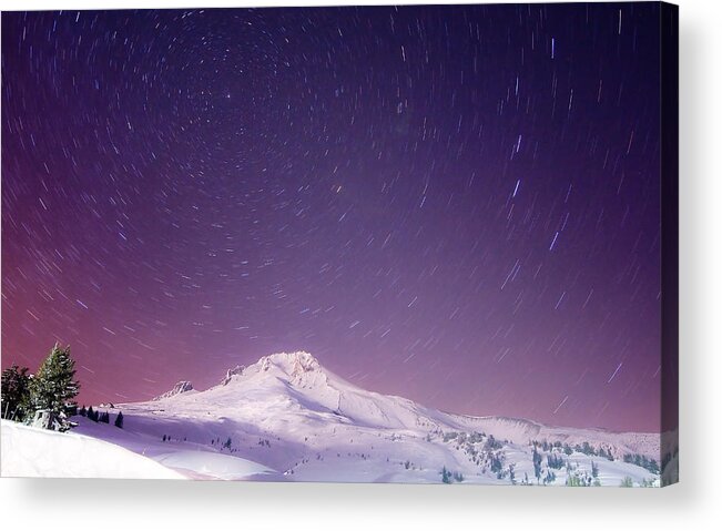  Snowfall Acrylic Print featuring the photograph Mount Hood and Stars by Darren White