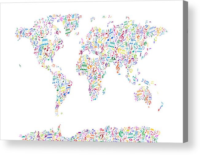 World Map Acrylic Print featuring the digital art Music Notes Map of the World by Michael Tompsett