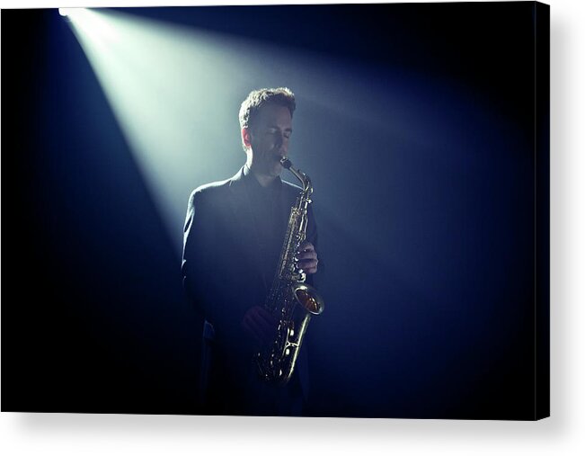People Acrylic Print featuring the photograph Musician Playing Saxophone On Stage by Tooga