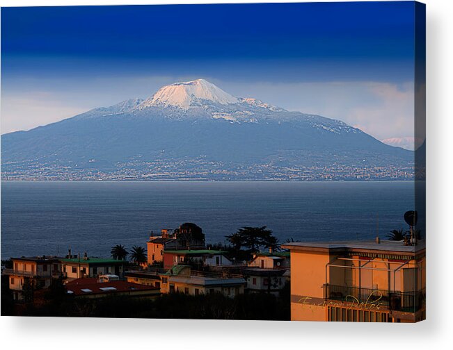 Vesuvio Acrylic Print featuring the photograph Naples Vesuvio vulcan with snow by Enrico Pelos