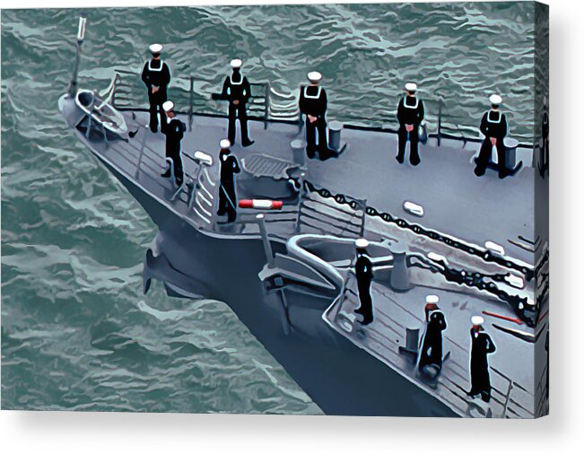 Navy Acrylic Print featuring the digital art Navy Sailors on the Bow by Wernher Krutein