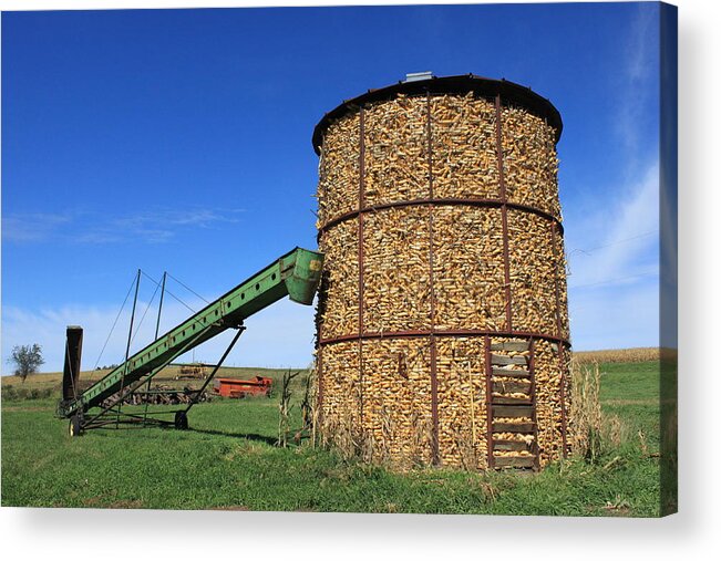 Corn Acrylic Print featuring the photograph Nebraska Bin and Auger by J Laughlin