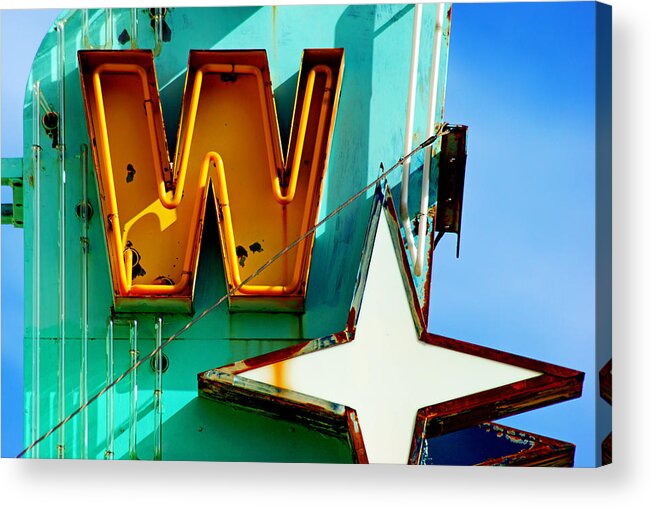 West Acrylic Print featuring the photograph Neon W - The West Theater by Daniel Woodrum