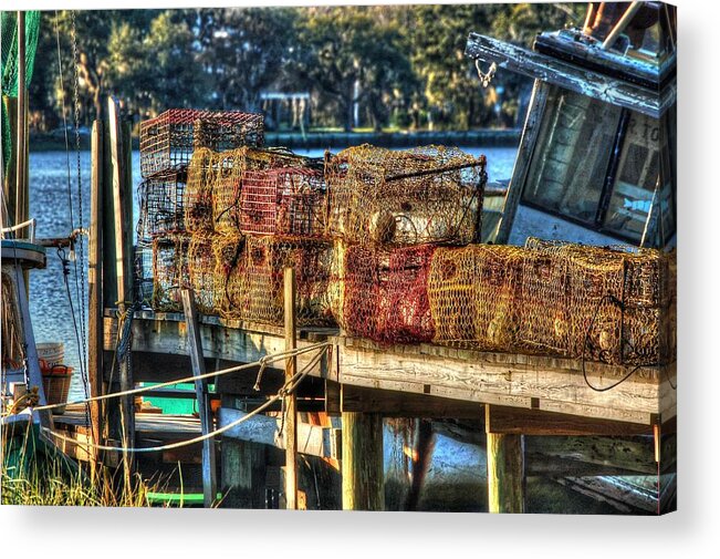 Alabama Acrylic Print featuring the digital art Nets on the dock by Michael Thomas