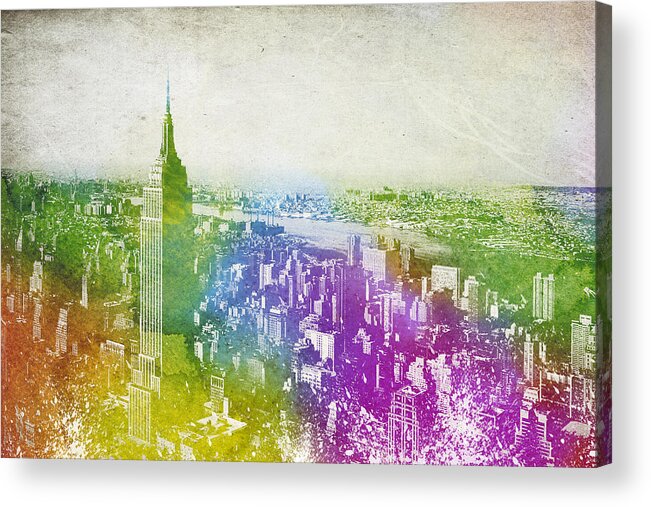 New York Acrylic Print featuring the digital art New York City Skyline by Aged Pixel