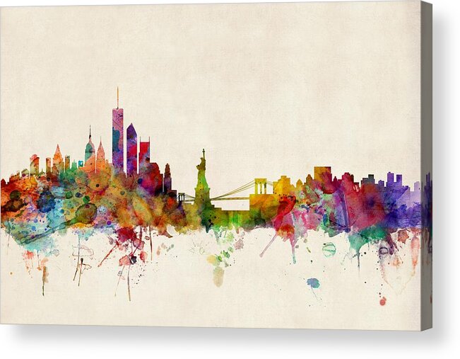 Watercolour Acrylic Print featuring the digital art New York Skyline by Michael Tompsett