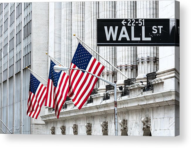 Downtown District Acrylic Print featuring the photograph New York Stock Exchange, Wall st, New York, USA by Matteo Colombo