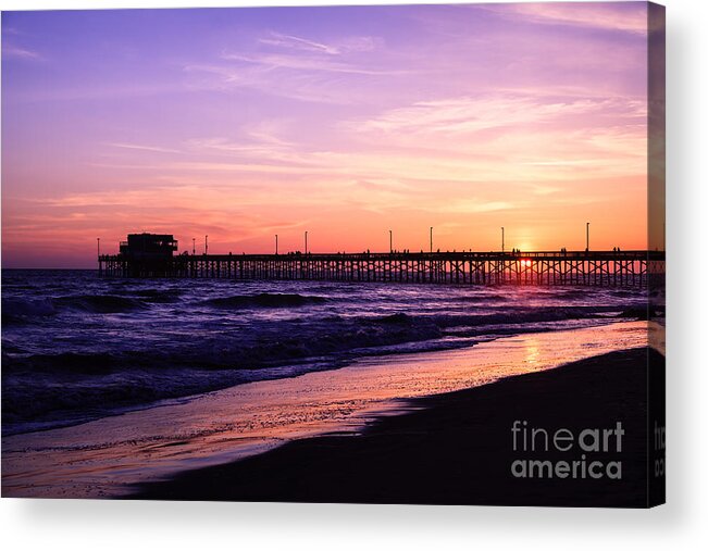 America Acrylic Print featuring the photograph Newport Beach Pier Sunset in Orange County California by Paul Velgos