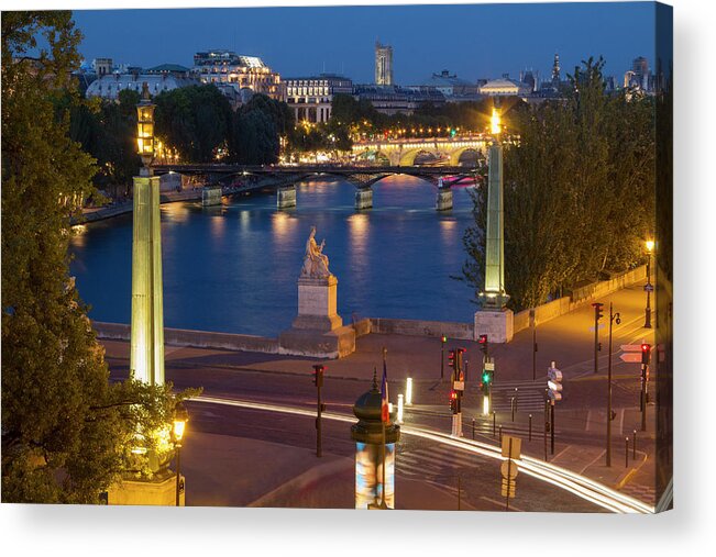 Clear Sky Acrylic Print featuring the photograph Night Along The Seine River by John Kieffer