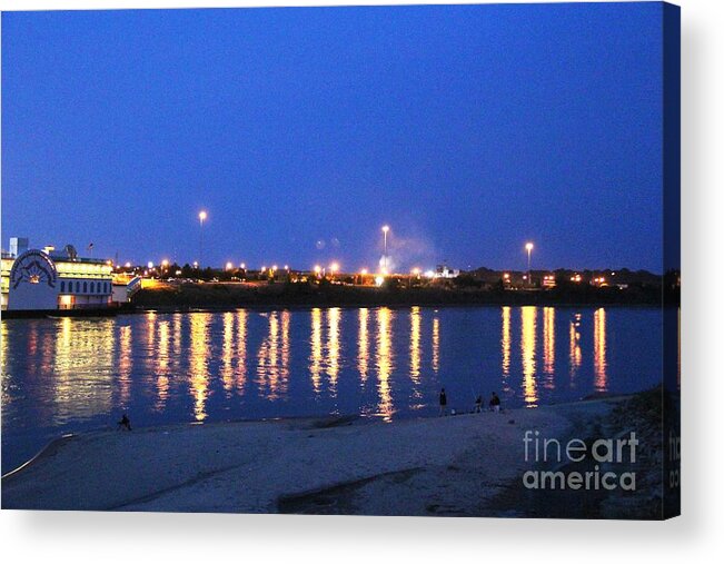 Night Escape Acrylic Print featuring the photograph Night light dancing on the River by Yumi Johnson