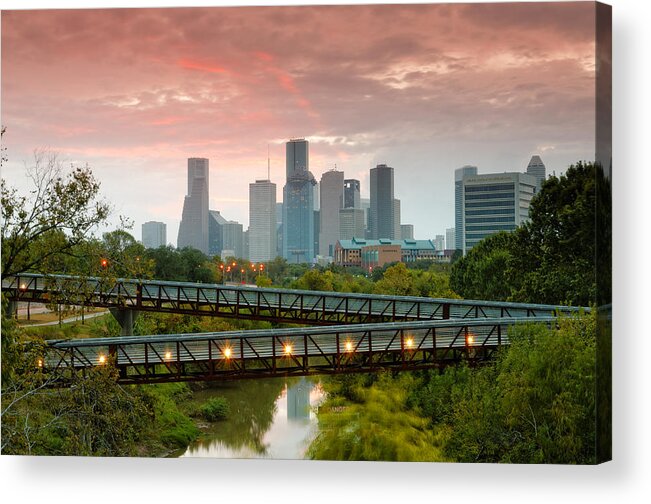 Downtown Houston Acrylic Print featuring the photograph November Sunrise in Downtown Houston by Silvio Ligutti