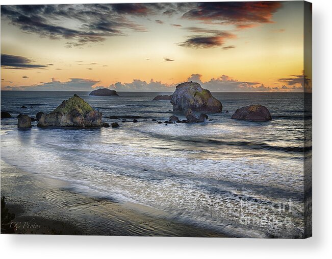 Sea Stacks Acrylic Print featuring the digital art November Sunset by Christopher Cutter