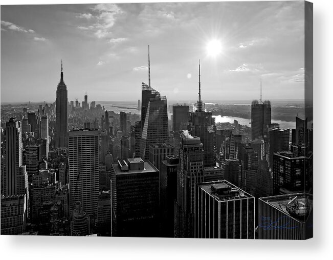 Black And White Acrylic Print featuring the photograph NY Times Skyline BW by S Paul Sahm