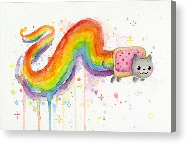 Nyan Acrylic Print featuring the painting Nyan Cat Watercolor by Olga Shvartsur