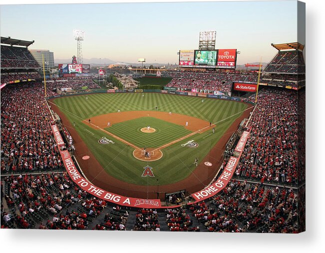 American League Baseball Acrylic Print featuring the photograph Oakland Athletics V Los Angeles Angels by Jeff Gross