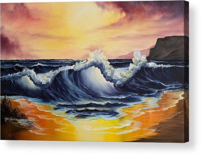 Seascape Acrylic Print featuring the painting Ocean Sunset by Chris Steele