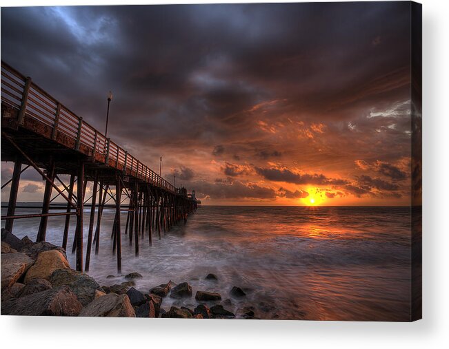 Sunset Acrylic Print featuring the photograph Oceanside Pier Perfect Sunset by Peter Tellone