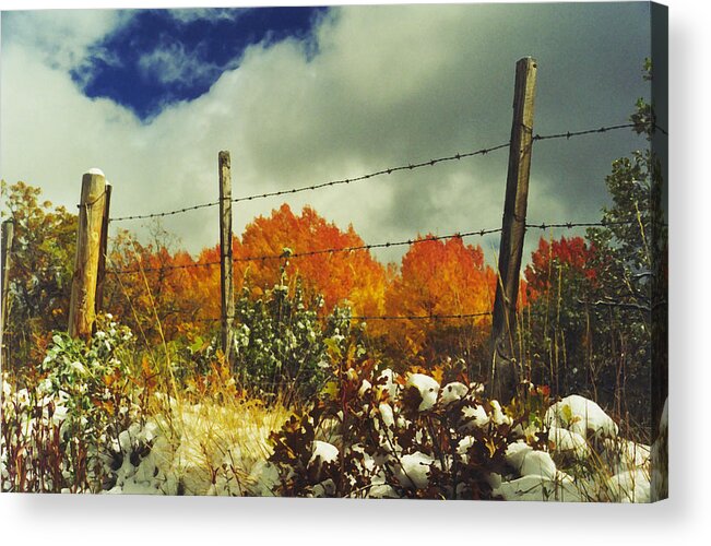 Landscape Acrylic Print featuring the photograph October Snow and Flames by Robert J Sadler