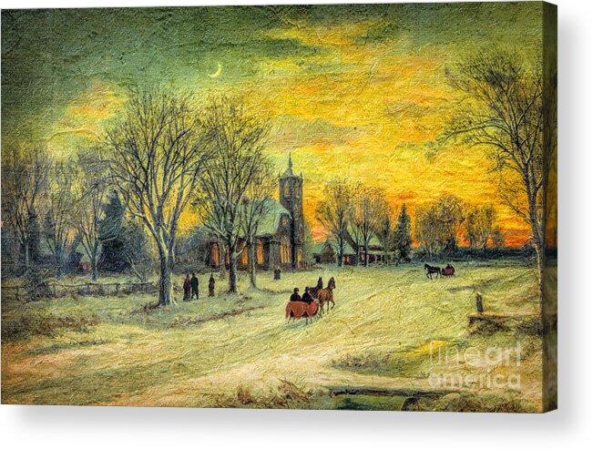 Christmas Acrylic Print featuring the digital art Off to Church - Christmas Eve Services by Lianne Schneider