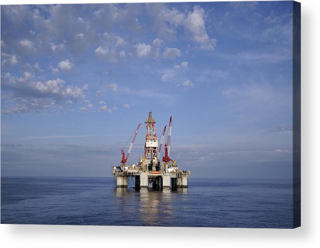 Oil Acrylic Print featuring the photograph Offshore oil rig and sky by Bradford Martin