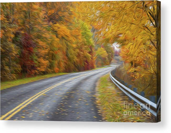 Country Road Acrylic Print featuring the photograph Oil Painted Country Road by Brian Mollenkopf