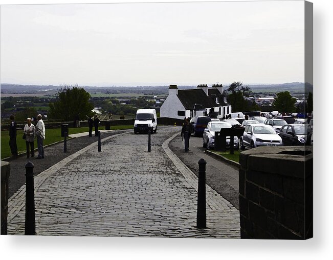 Action Acrylic Print featuring the digital art Oil Painting - Van approaching the entrance of the Stirling Castle in Scotland by Ashish Agarwal