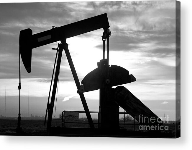 Oil Acrylic Print featuring the photograph Oil Well Pump Jack Black and White by James BO Insogna
