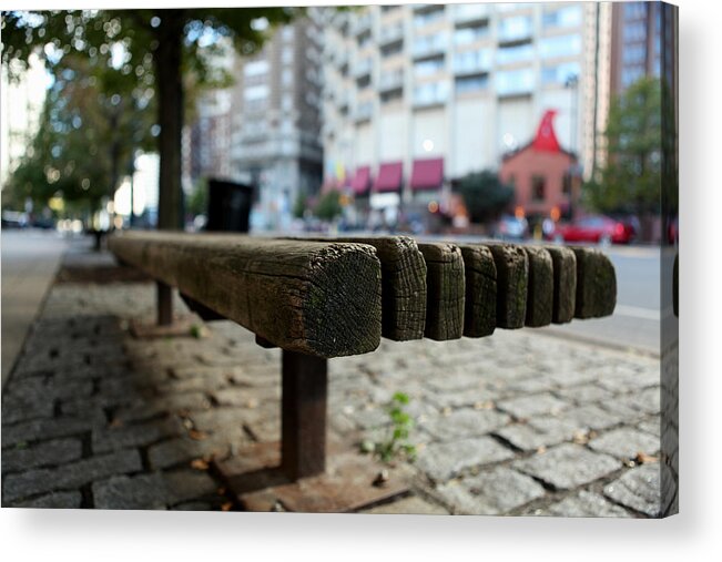 Old Bench In Philadelphia Acrylic Print featuring the photograph Old bench in Philadelphia by Dorin Adrian Berbier