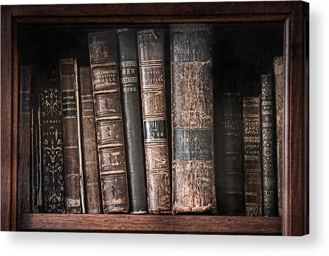 Old Books Acrylic Print featuring the photograph Old books on the shelf - 19th Century Library by Gary Heller