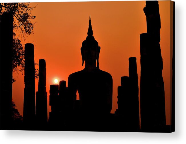 Art Acrylic Print featuring the photograph Old Buddha Silhouette In Sukhothai by Alexandre Moreau