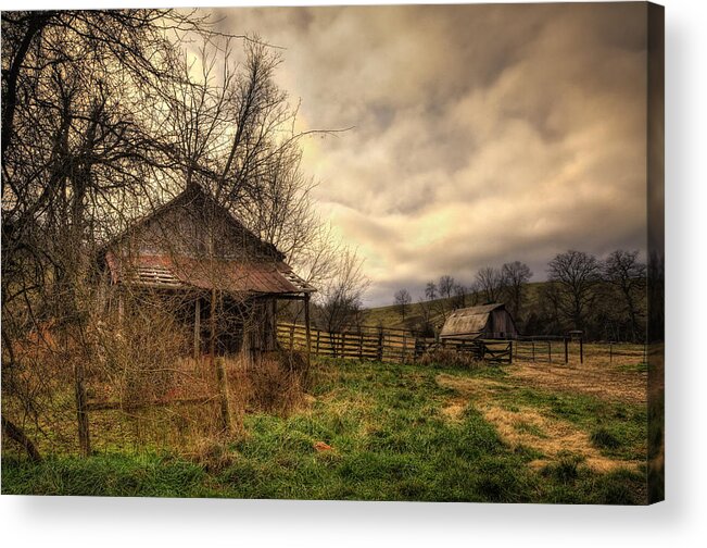 Old Building Acrylic Print featuring the photograph Old Shed and Barn at Osage by Michael Dougherty
