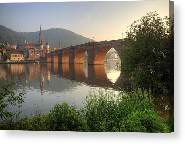 Neckar River Acrylic Print featuring the photograph Old Town Reflection by Richard Fairless