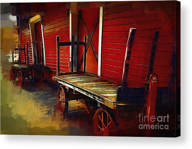 Train-station Acrylic Print featuring the digital art Old Train Station Carts by Kirt Tisdale