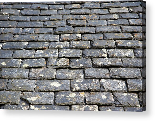 Stained Acrylic Print featuring the photograph Old, Weathered, Heavy Slate Roof Tiles by Joe Fox