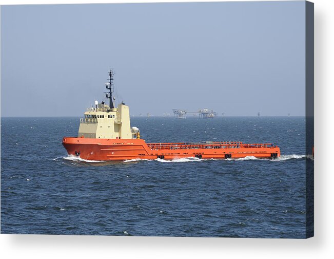 Bradford Martin Acrylic Print featuring the photograph Orange Supply vessel underway by Bradford Martin