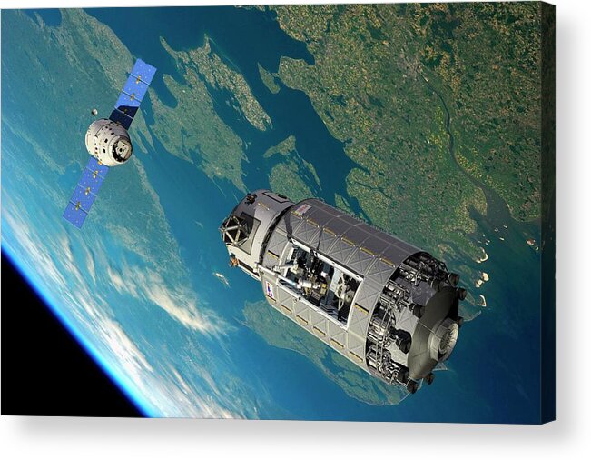 Earth Acrylic Print featuring the photograph Orbital Maintenance Docking by Walter Myers