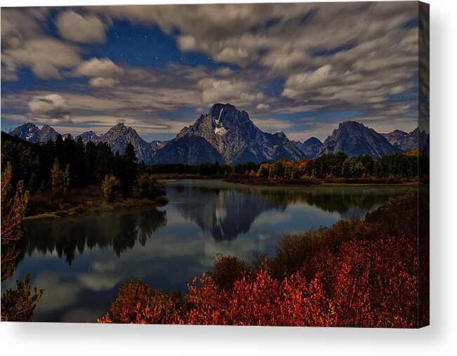 Oxbow Bend Acrylic Print featuring the photograph Oxbow Bend At Night by Greg Norrell