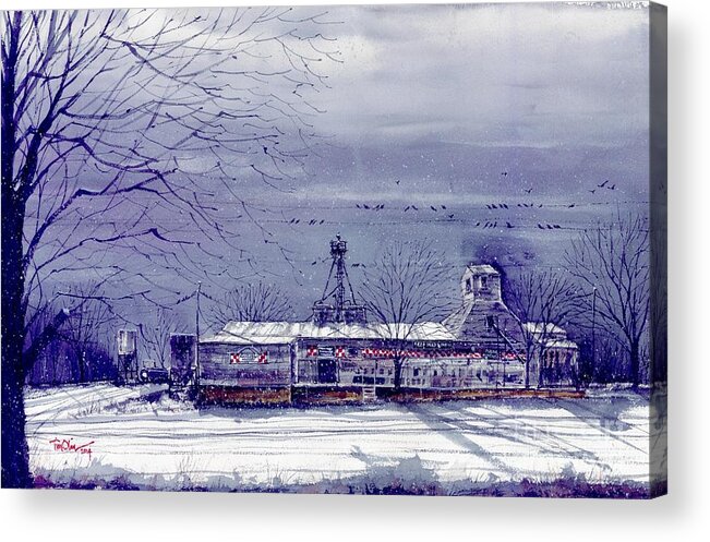 Paducah Acrylic Print featuring the painting Paducah Feed Seed Grain and Grackles by Tim Oliver