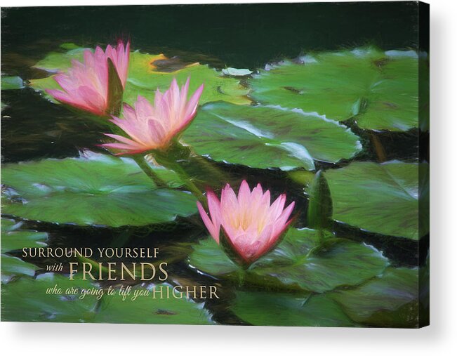 Flower Artwork Acrylic Print featuring the photograph Painted Lilies with Message by Mary Buck