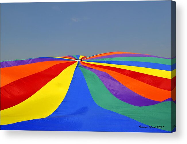 Parachute Acrylic Print featuring the photograph Parachute of many colors by Verana Stark