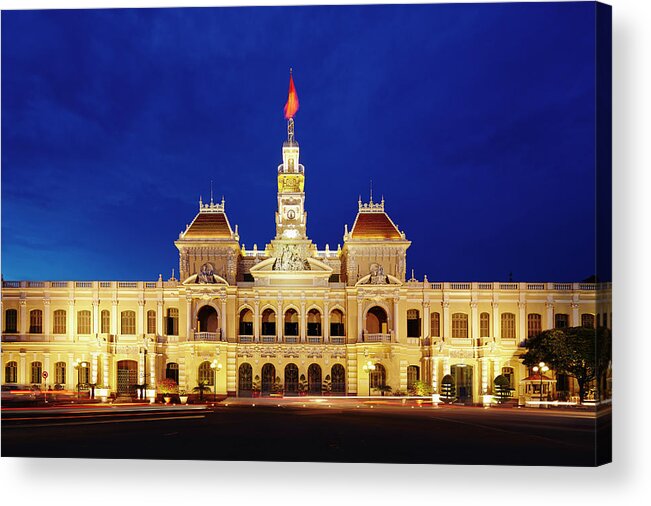 Ho Chi Minh City Acrylic Print featuring the photograph Peoples Committee Building At Night by Ultra.f