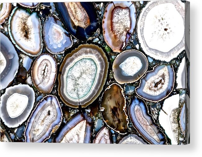 Debra Amerson Acrylic Print featuring the photograph Sliced Agate Periwinkle Stones by Debra Amerson
