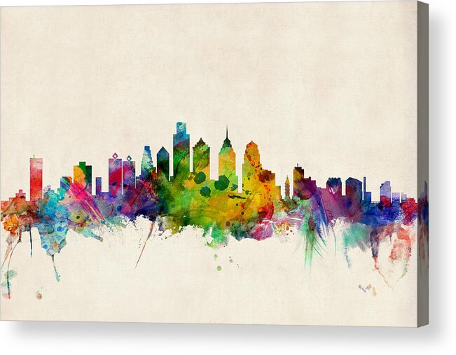 Watercolour Acrylic Print featuring the digital art Philadelphia Skyline by Michael Tompsett
