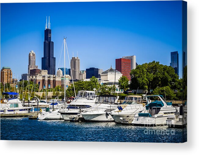 America Acrylic Print featuring the photograph Photo of Chicago Skyline with Burnham Harbor by Paul Velgos