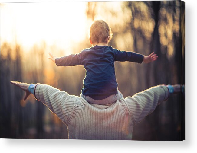 4-5 Years Acrylic Print featuring the photograph Photo of grandfather and his grandson in the park by Supersizer