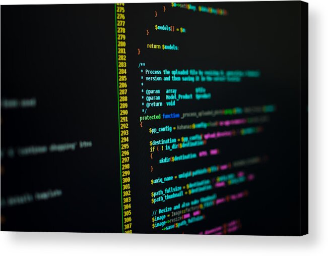 Internet Acrylic Print featuring the photograph PHP Code by Scott-Cartwright