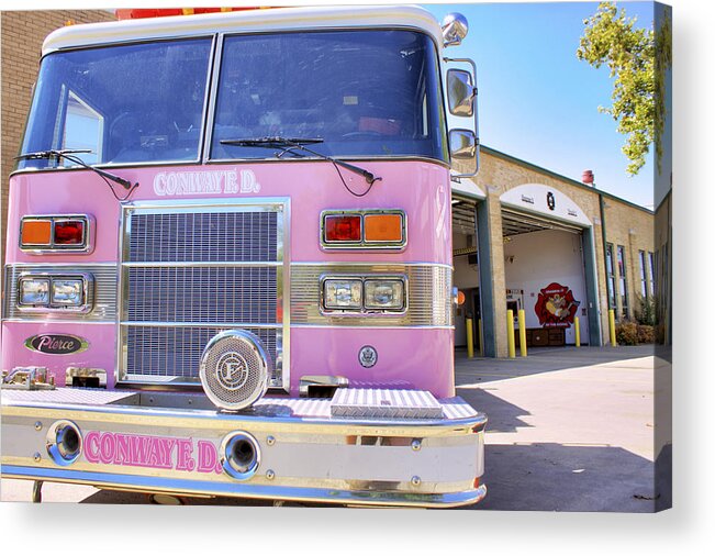 Pink Acrylic Print featuring the photograph Pink Firetruck for the Cure by Jason Politte